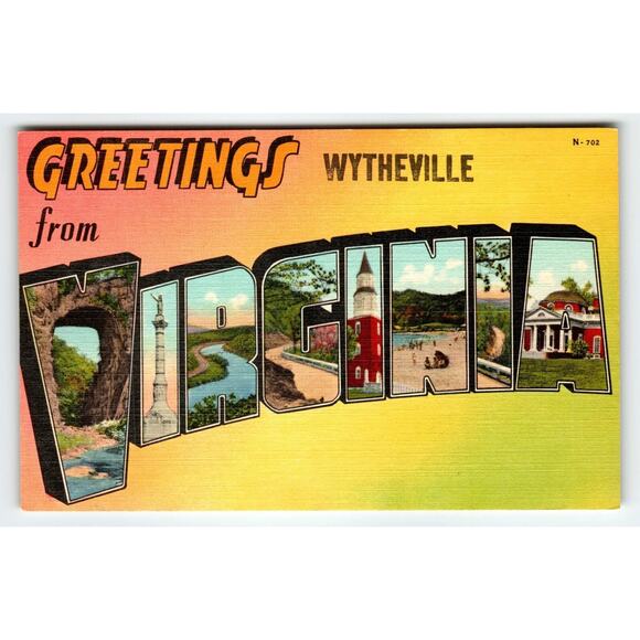 Greetings From Wytheville Virginia 1940s Large Big Letter Linen State Postcard - Picture 1 of 2